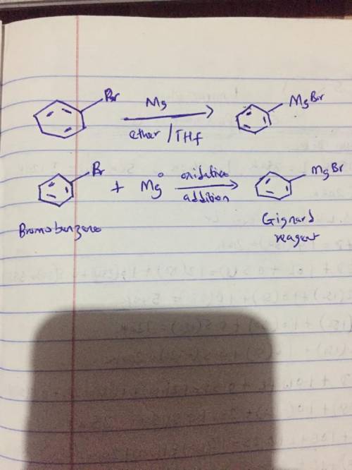 Write the balanced equation for the formation of the Grignard reagent from bromobenzene.