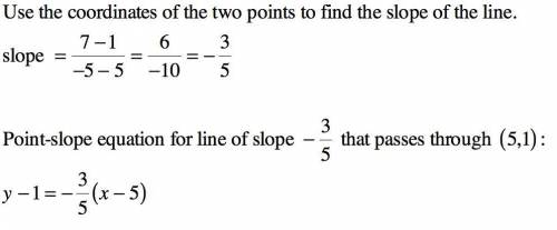 Write an equation of the line passing through each of the following pairs of points.(-5,7) (5,1)

PL
