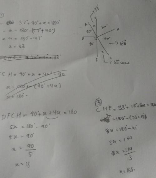 Create and solve an equation to determine the value of the missing angle

measurements presented bel