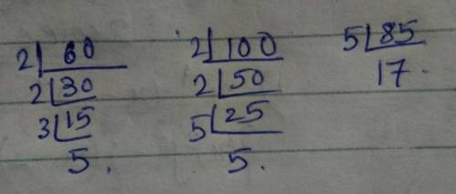 Prime factorization of
60
100
85
Explain in steps
