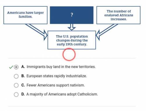 Question 2 of 5

Which statement best completes the diagram?
Americans have larger
families.
Immigra