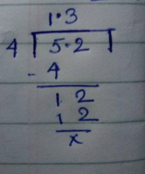 What is 5.2 divided by 4, and show the steps please this is partial quotient division.