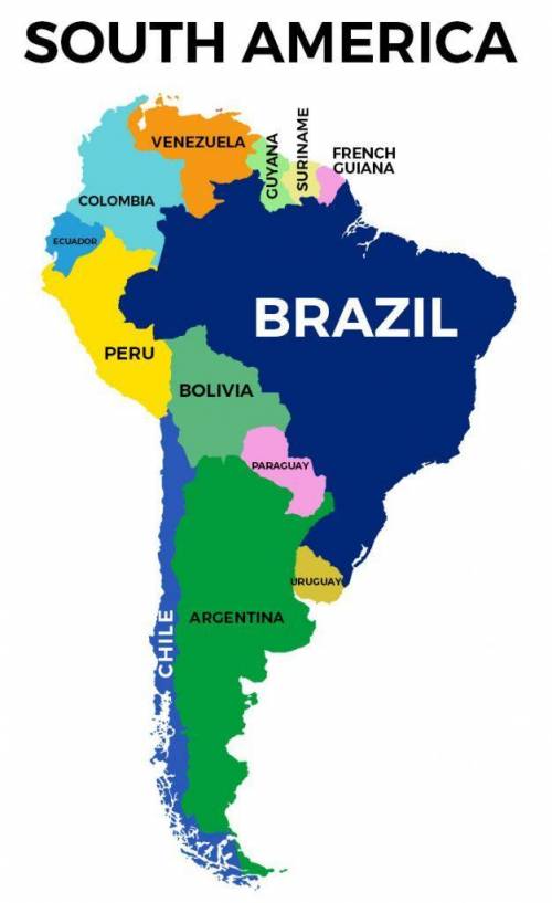 What letter on the map is labeling the country of Brazil