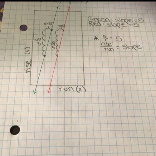 The lines shown below are parallel if the green line has a slope of 5 what is the slope of the red l