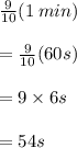 \frac{9}{10}(1\:min)\\\\=\frac{9}{10}(60s)\\\\=9\times6s\\\\=54s