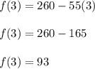 f(3)= 260-55(3)\\\\f(3)= 260-165\\\\f(3)=93
