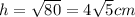 h=\sqrt{80}=4\sqrt{5}cm