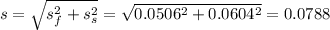 s = \sqrt{s_f^2 + s_s^2} = \sqrt{0.0506^2 + 0.0604^2} = 0.0788