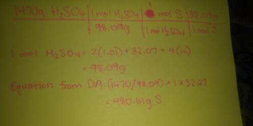 The chemical formula for sulfuric acid is H2SO4. If the weight of the acid was 1470 grams, how much