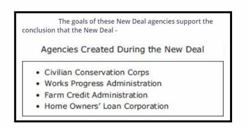 The goals of these New Deal agencies support the conclusion that the New Deal -

Forced the federal