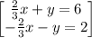 \begin{bmatrix}\frac{2}{3}x+y=6\\ -\frac{2}{3}x-y=2\end{bmatrix}