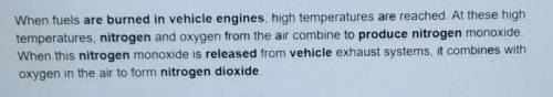 Describe how oxides of nitrogen are produced when petrol is burned in car engines