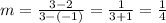 m = \frac{ 3-2}{3-(-1) }= \frac{1}{3+1} = \frac{1}{4}