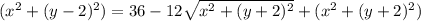 (x^2+(y-2)^2)=36-12\sqrt{x^2+(y+2)^2}+(x^2+(y+2)^2)