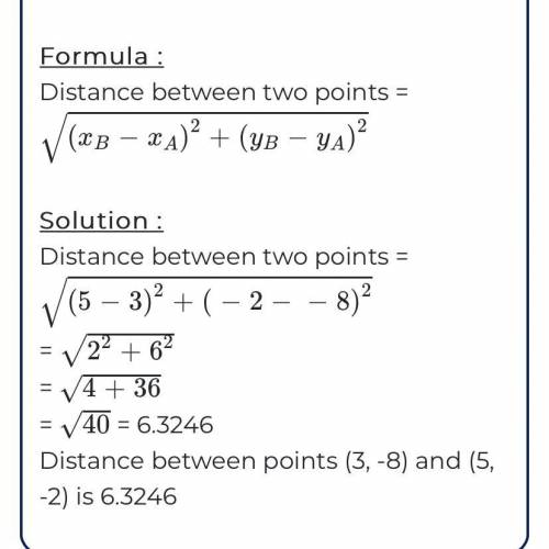 Find the length of the segment with the endpoints (3,-8) and (5,-2).