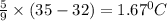 \frac{5}{9}\times (35-32)=1.67^0C