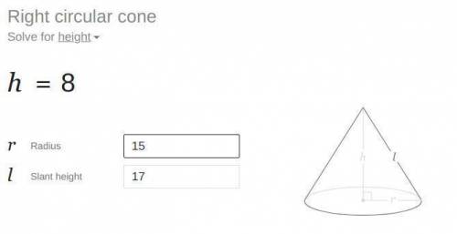 A right cone has a slant height of 17 feet, and the diameter of the base is 30 feet. What is the hei