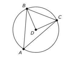 The figure shows ∆abc inscribed in circle d. if m ∠cbd = 32°, find m ∠bac, in degrees.