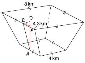 What is the lateral area of the drawing?  a. 425 km2 b. 1021 km2 c. 2