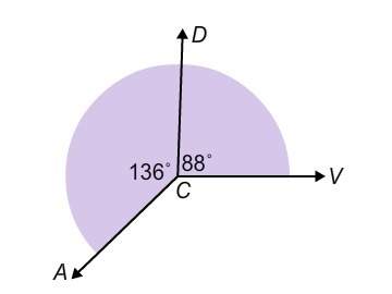 What is the measure of ∠acv shown in purple?