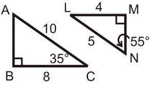 Given that these two triangles are similar, what is the measure of ∠a?  a) 20°  b) 35° &lt;