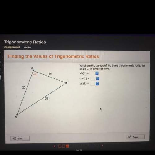What are the values of the three trigonometric ratios for angle l, in simplest form?  if