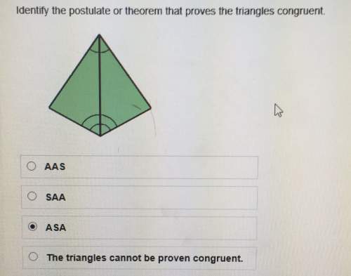 Identify the postulate or theorem that proves the triangles congruent. aas, saa, asa, the triangles