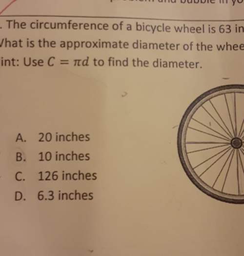 The circumferece of a bicycle wheel is 63 inches. what is the approximate diameter of the wheel