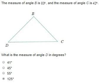 What is the measure of angle d in degrees?