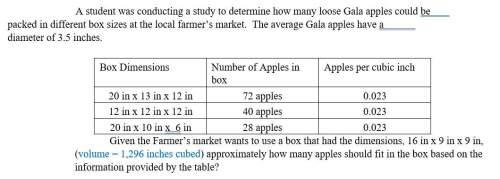 Astudent was conducting a study to detelmine how many loose gala apples could  packed in diffe