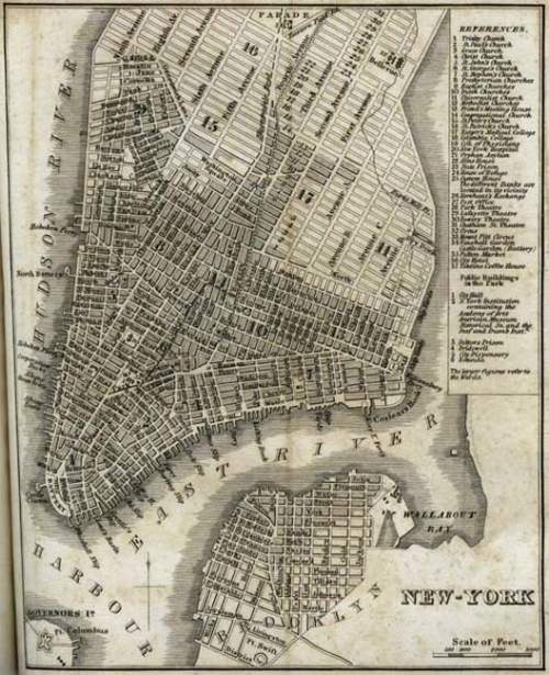 This is a map of new york from 1842. the map shows a scale stating that one inch equals 1000 feet an