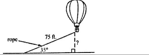 Arope is tied to the bottom of a hot air balloon as shown below. the rope makes an angle of 35 degre