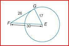 Determine whether line segment fg is tangent to circle e.  true or false