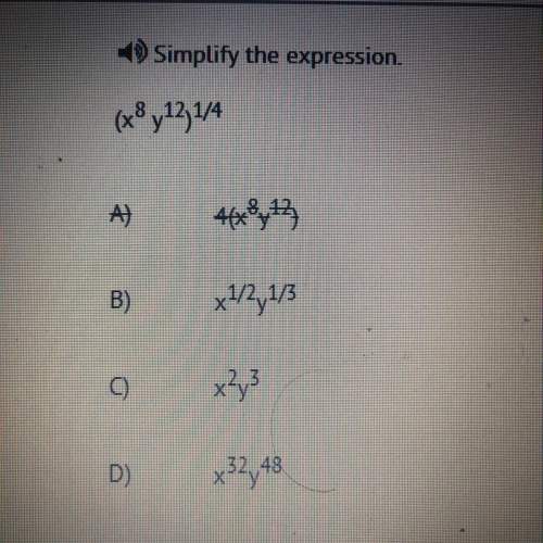 30 points simpify the expression (x^8y^12)1/4
