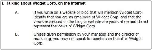 Look at this portion of the social media policy for widget corp. which text featur
