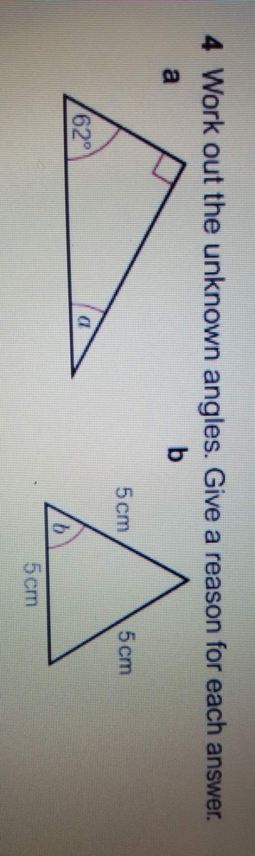 Work out the unknown angles. give reasons for each answer.