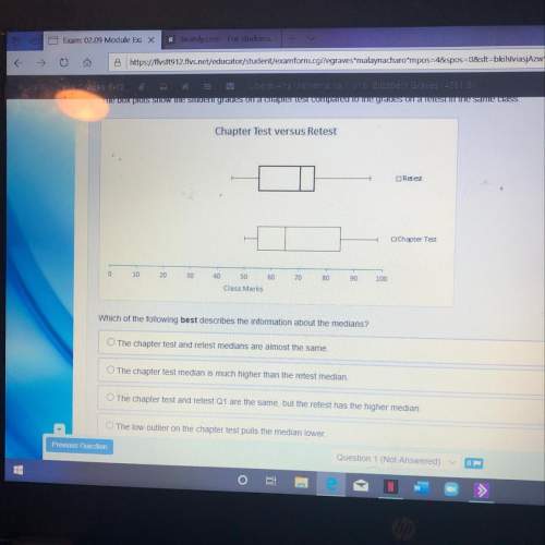 The box plots show the student grades on a chapter test compared to the grades on a retest in the sa