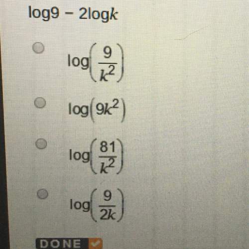 Write the following logarithmic expression as a single logarithm with coefficient 1. log9 - 2l