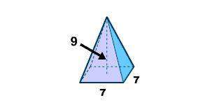Compute the volume of the right square pyramid shown. a.147 cubic units b.24