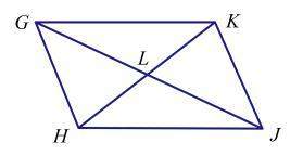 Write a two-column proof. given: quadrilateral gkjh is a parallelogram prove: △glh ≅ △