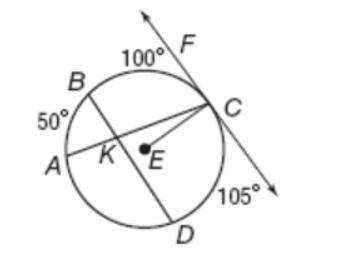 The figure below is circle e. line cf is tangent at point c. find the measure of angle e