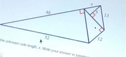 Find the unknown side length, x. write your answer in the simplest radical form.