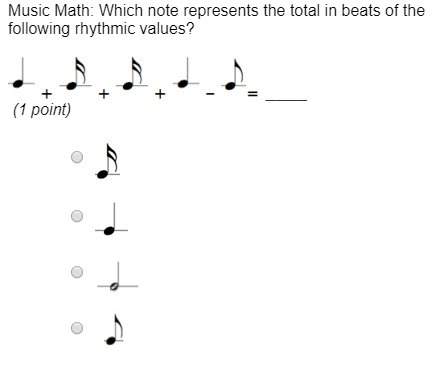 Music math: which note represents the total in beats of the following rhythmic values?