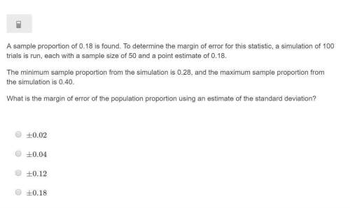 Asample proportion of 0.18 is found. to determine the margin of error for this statistic, a simulati
