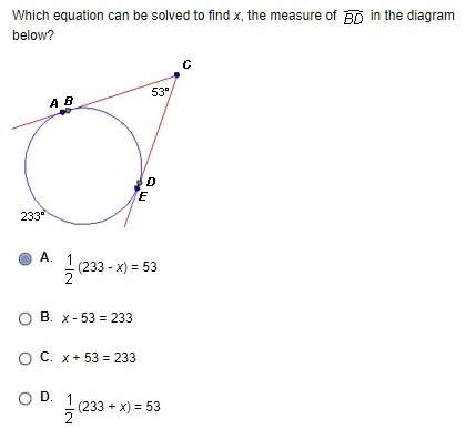 Which equation can be solved to find x, the measure of bd in the diagram below?