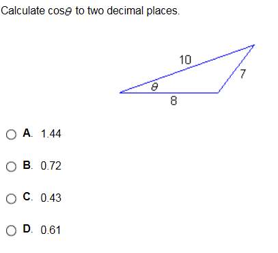 Calculate cos theta to two decimal places