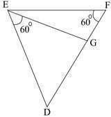Triangle efd has the measure of angle efd equal to 60 degrees. g is a point on side df. points e and