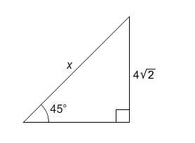 What is the value of x?  4 4√2 8 8√2