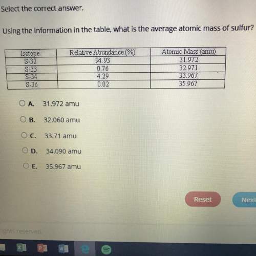 Select the correct answer. using the information in the table, what is the average atomic mass