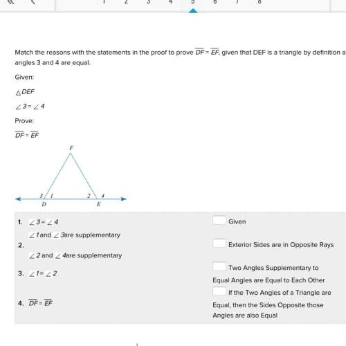 Match the reasons with the statements in the proof to prove df = ef, given that def is a triangle by